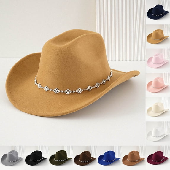 Aihuaihua Women's Western Cowboy Hat Sparkly Rhinestone Wide Brim Cowgirl Hats Trendy Solid Color Comfort Fashion Cozy Caps Green