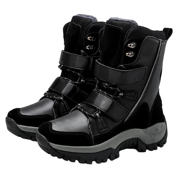 Aihuaihua Women's Winter Boots Warm Comfortable Faux Fur Hook and Loop Mid-Calf Boots Lace up Snow Boots Non Slip Combat Boots Winter Walking Shoes