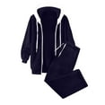 thumbnail image 1 of Aihuaihua Womens 2 Piece Fleece Outfits Long Sleeve Zip Up Hoodie Jacket and Drawstring Wide Leg Pants Winter Comfy Clothes Set Navy, 1 of 4