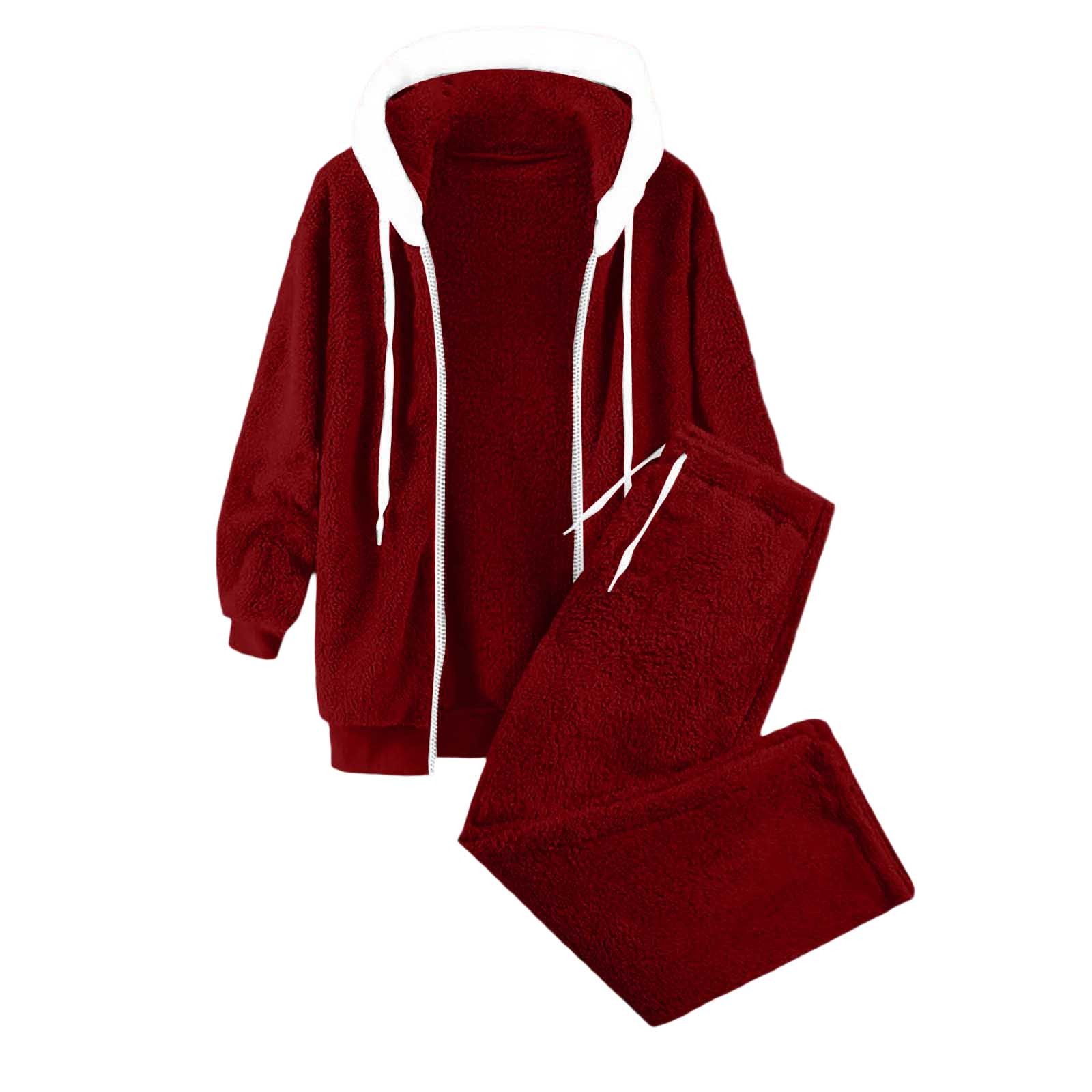 Aihuaihua Womens 2 Piece Fleece Outfits Long Sleeve Zip Up Hoodie ...