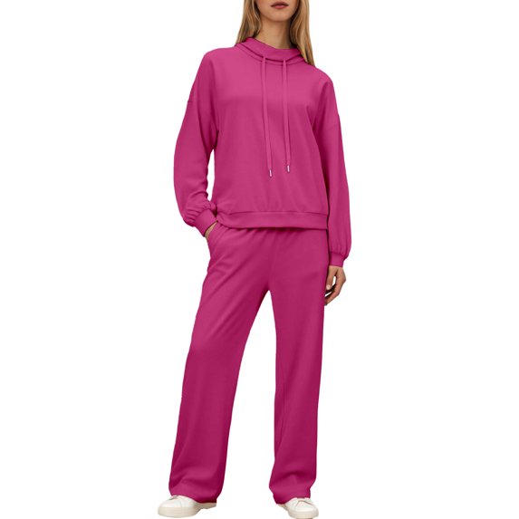 Aihuaihua Womens 2 Piece Outfits Sweatsuit Set 2025 Fall Drawstring Sweatshirt Wide Leg Sweatpant Lounge Sets Casual Tracksuit Matching Plus Size RD2