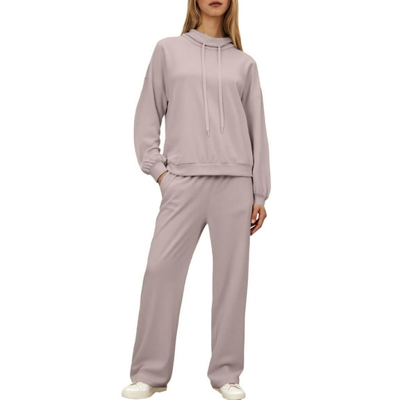 Aihuaihua Womens 2 Piece Outfits Sweatsuit Set 2025 Fall Drawstring Sweatshirt Wide Leg Sweatpant Lounge Sets Casual Tracksuit Matching Plus Size Rose Gold