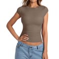 thumbnail image 1 of Aihuaihua Womens Cap Sleeve Tops Summer Crew Neck Short Sleeve Shirts Slim Fit Basic Ribbed Tees Y2K Going Out Crop Tops Brown XXL, 1 of 6