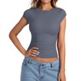 thumbnail image 1 of Aihuaihua Womens Cap Sleeve Tops Summer Crew Neck Short Sleeve Shirts Slim Fit Basic Ribbed Tees Y2K Going Out Crop Tops Dark Gray S, 1 of 6
