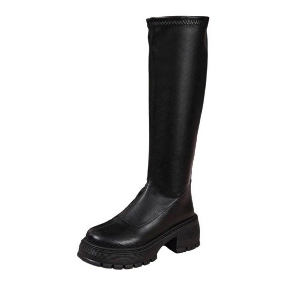 Aihuaihua Womens Knee High Boots,Combat Boots Low Heel Side Zipper Leather Boots Heel Pointed Toe Boots Fashion Winter Riding Boot Black/Brown Boots