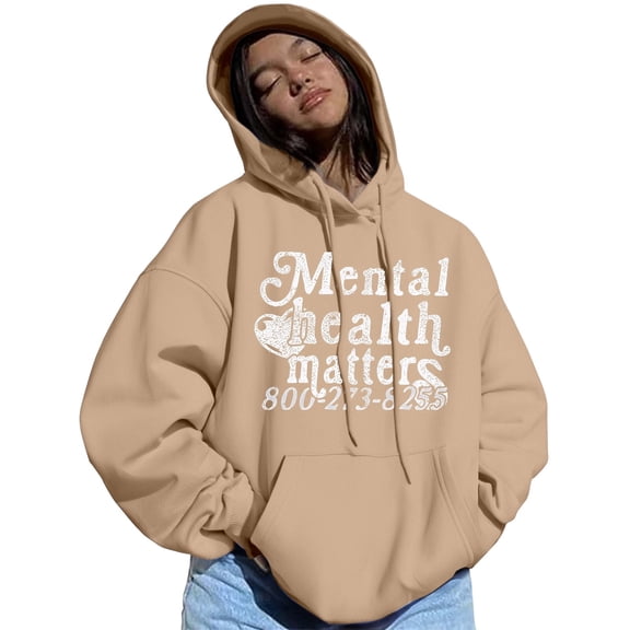 Aihuaihua Womens Mental Health Matters Hoodie, Mental Health Matters Ovesized Sweatshirt, Casual Pullover Hoodie Khaki