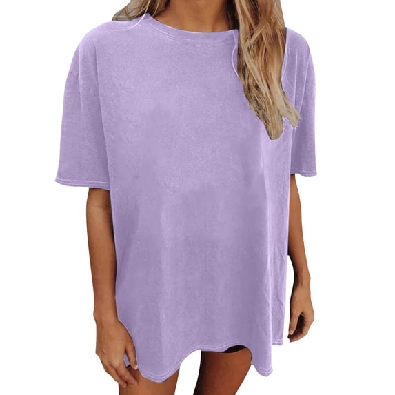 Aihuaihua Womens Oversized T Shirts Summer Trendy Short Sleeve Crew Neck Tops Loose Fit Casual Tee Light Purple XXXL