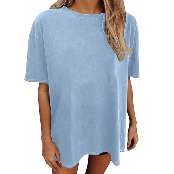 Aihuaihua Womens Oversized T Shirts Summer Trendy Short Sleeve Crew Neck Tops Loose Fit Casual Tee Sky Blue L