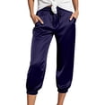thumbnail image 1 of Aihuaihua Womens Satin Silky Capri Pants Summer Tapered High Waist Elastic Cropped Trousers Beach Vacation Clothes Blue S, 1 of 5