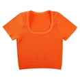 thumbnail image 1 of Aihuaihua Womens Square Neck Rib Knit Solid Cropped Tops Basic Tees Slim Fit Ribbed Knit Spring Going Out Slim Fitted Y2k Top Summer Clothes Orange L, 1 of 8