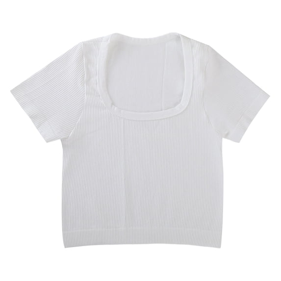 Aihuaihua Womens Square Neck Rib Knit Solid Cropped Tops Basic Tees Slim Fit Ribbed Knit Spring Going Out Slim Fitted Y2k Top Summer Clothes White M