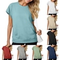 thumbnail image 1 of Aihuaihua Womens Summer Tops with Kangaroo Pocket Short Sleeve Crewneck Sweatshirts Lightweight Casual Work Athletic T-Shirt Beige M, 1 of 8