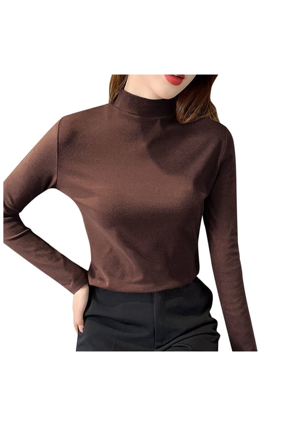 Womens Undershirt Long Sleeve Shirts Neck Fall Fashion Basic Thermal Underwear Tops Winter Clothes 2025 Coffee M