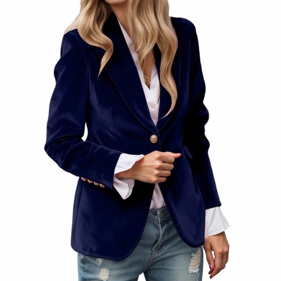 Aihuaihua Womens Velvet Blazer Business Casual Button Down Suit Jacket Vintage Elegant Slim Fit Blazers Work Office Coats Blue L