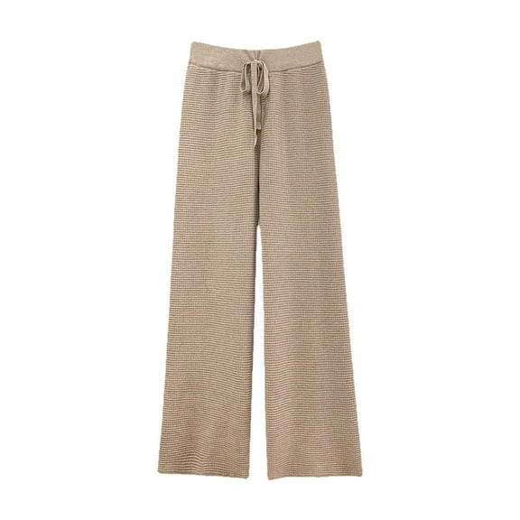 Aihuaihua Womens Waffle Knit Lounge Wide Leg Pants High Elastic Waist Flowy Sweater Pants with Drawstring Khaki