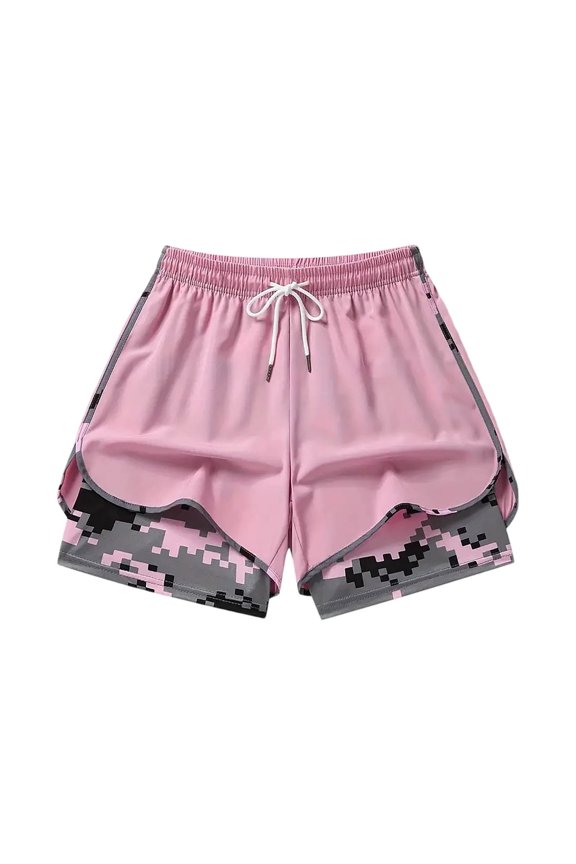 Womens Workout Gym Shorts Athletic Yoga High Waist 2 in 1 Compression Liner Running Shorts Quick Dry Short Pants with Pocket Pink XXL