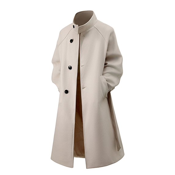 Aihuaihua Woolen Trench Coat for Men Winter Men Wool Trench Coat Stand Collar Solid Color Overcoat Beige M