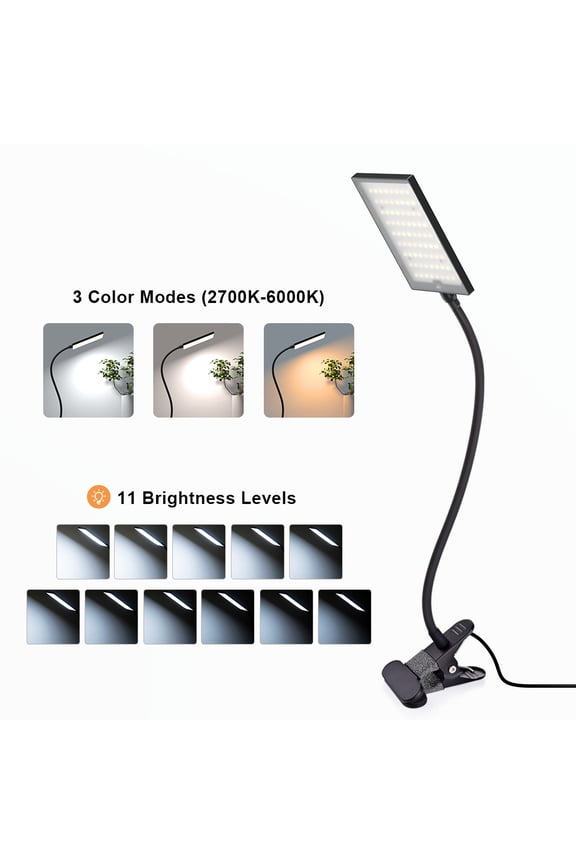 Clip Desk Lamps 40 LED with 3 Modes Dimmable 11 Brightness Reading Light Flexible Gooesneck Eye-Caring Led Light Clamp for an Office in Home Reading