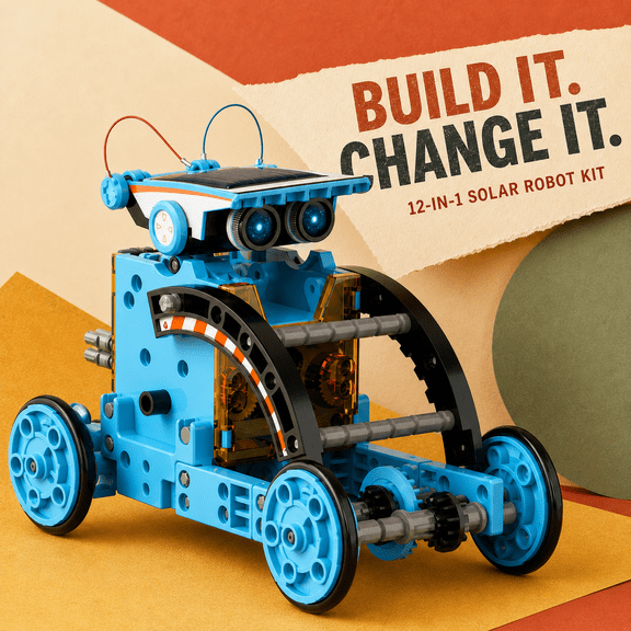 Aiifurss 12-in-1 Solar Robot Kit, STEM DIY Building Set, Blue, Ages 8+
