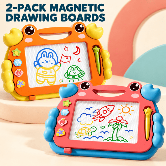 Aiifurss 2-Pack Magnetic Drawing Board for Kids, Color Erasable Doodle Pad with Stylus and 4 Stamps, Portable Travel Learning Toy, Birthday Holiday Gift