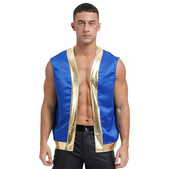 Aiihoo Adult Toad Vest Metallic Trim Open Front Waistcoat Arabian Prince Vest Outfit Royal Blue 3XL