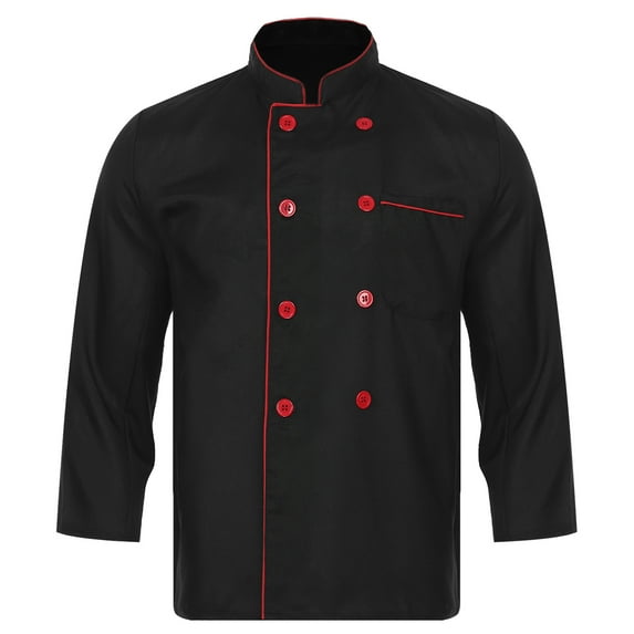 Aiihoo Adults Men Chef Jacket Stand Collar Long Sleeve Chef Shirt Restaurant Kitchen Jacket Coat Black XXL
