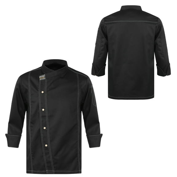 Aiihoo Adults Short Sleeve Chef Jacket Cooking Coats Shirts Hotel Restaurant Kitchen Work Uniforms Black Long Sleeve M
