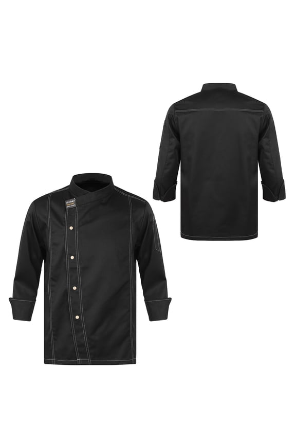 Adults Short Sleeve Chef Jacket Cooking Coats Shirts Hotel Restaurant Kitchen Work Uniforms Black Long Sleeve M