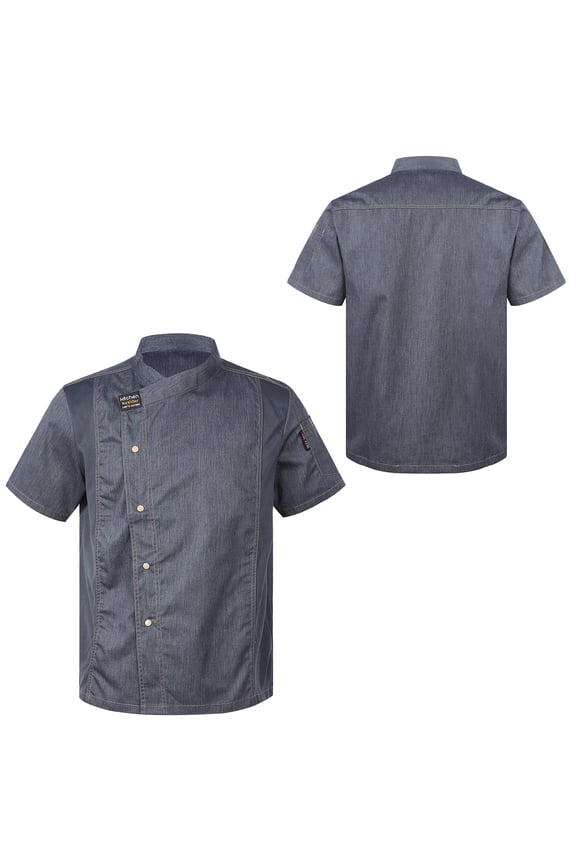 Adults Short Sleeve Chef Jacket Cooking Coats Shirts Hotel Restaurant Kitchen Work Uniforms Gray Short Sleeve XL