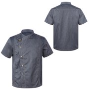 Aiihoo Adults Short Sleeve Chef Jacket Cooking Coats Shirts Hotel Restaurant Kitchen Work Uniforms Gray Short Sleeve XL