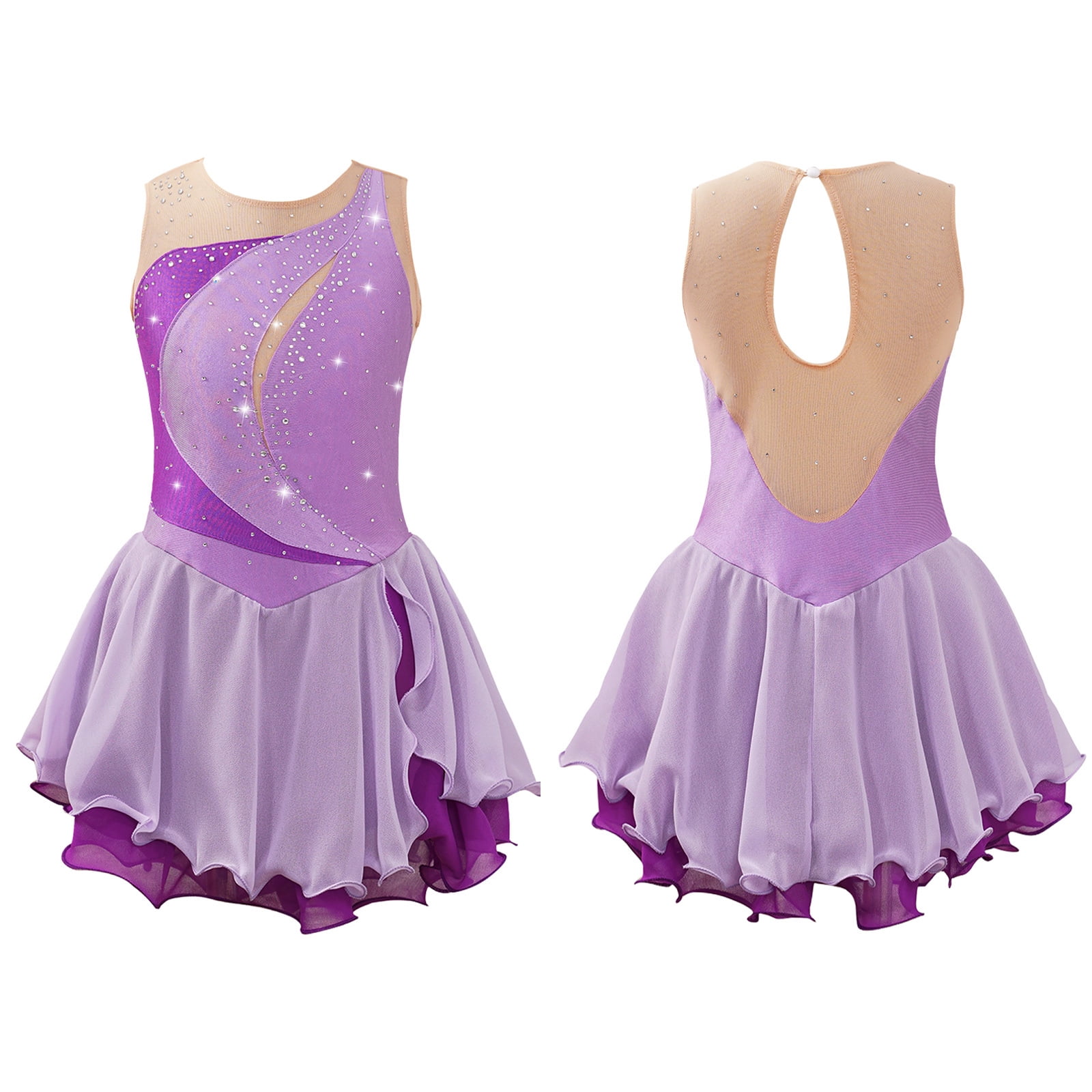 Oyolan Girls Rhinestone Floral Figure Skating Dress - Sleeveless Gymnastics Leotard, Ballet Dance Costume