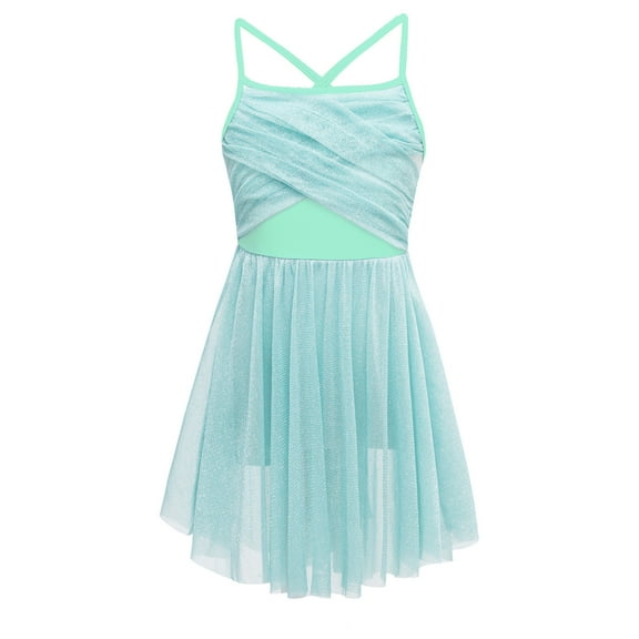 Aiihoo Girls Ballet Dance Lyrical Dress Cross Back Leotard Skirt Modern Contemporary Dancewear Mint Green 8