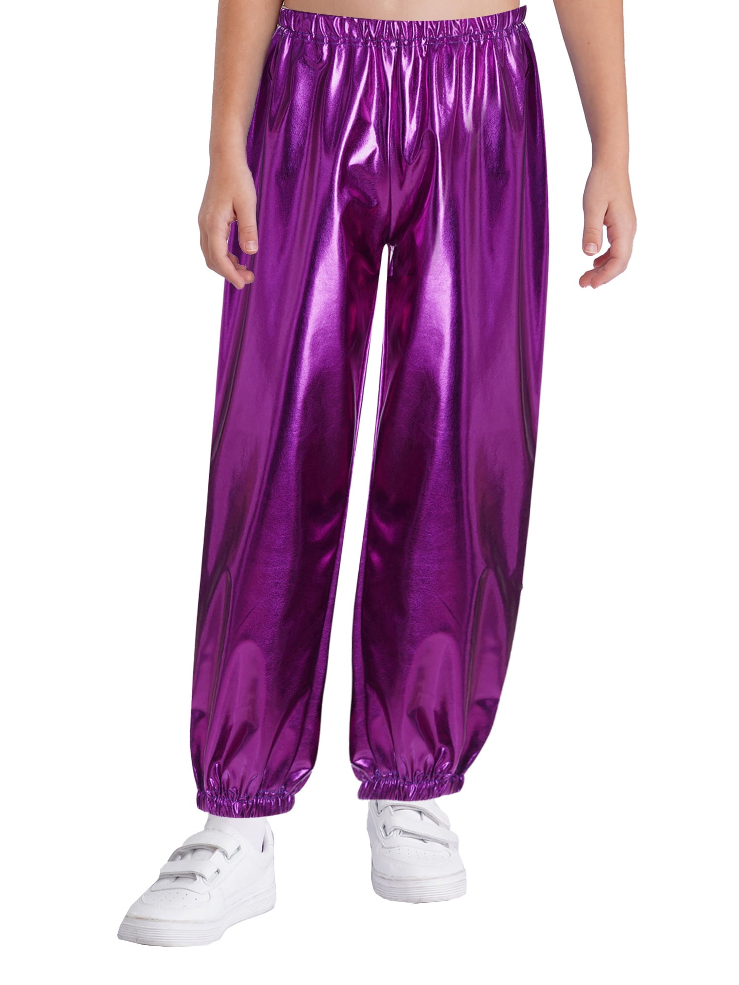 Purple Gum Rappers Aiihoo Girls Boys Metallic Pants for Kids Loose Streetwear Modern Hip ...