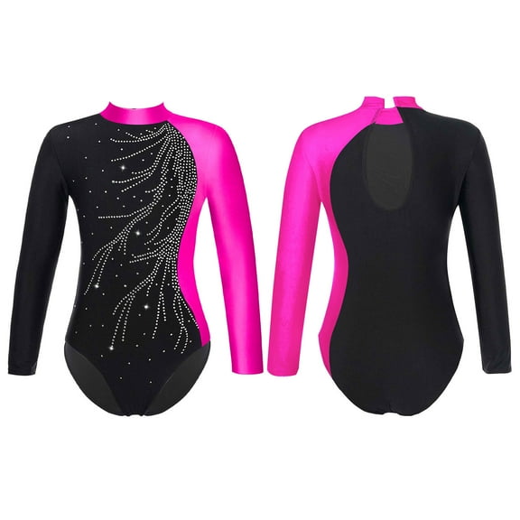 Aiihoo Girls Gymnastics Dance Leotard Sparkle Bodysuit Shiny Unitard Figure Ice Skating Ballet Dancewear Rose 6