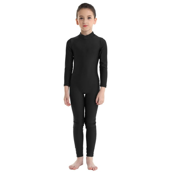 Aiihoo Girls Gymnastics Leotards Full Body Unitards Long Sleeve Bodysuit Ice Skating Unitard Ballet Dance Dancewear Black 5-6