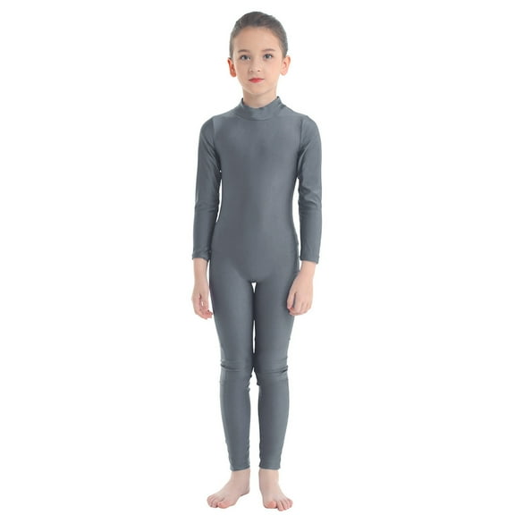 Aiihoo Girls Gymnastics Leotards Full Body Unitards Long Sleeve Bodysuit Ice Skating Unitard Ballet Dance Dancewear Dark Grey 4-5