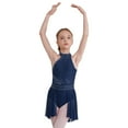 thumbnail image 1 of Aiihoo Girls Shiny Lyrical Dance Dress Sleeveless Halter Neck Leotard Wrap Skirt Modern Jazz Ballet Dress Navy Blue 10, 1 of 7