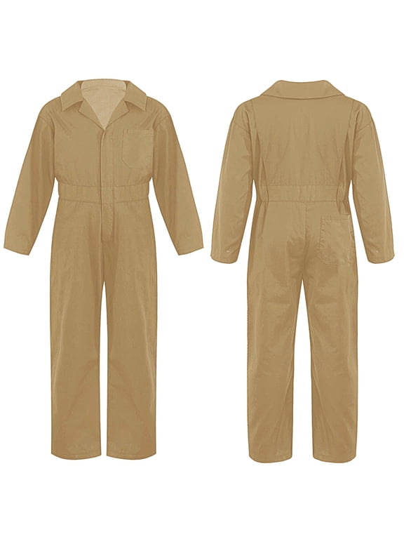 Kids Boys Coverall Mechanic Boiler Suit Flightsuit Coverall Outfits Khaki 6