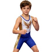 Aiihoo Kids Boys Eagle Print Wrestling Rompers Sleeveless Patchwork Singlet Leotard Theme Party Boxing Bodysuit Royal Blue 4