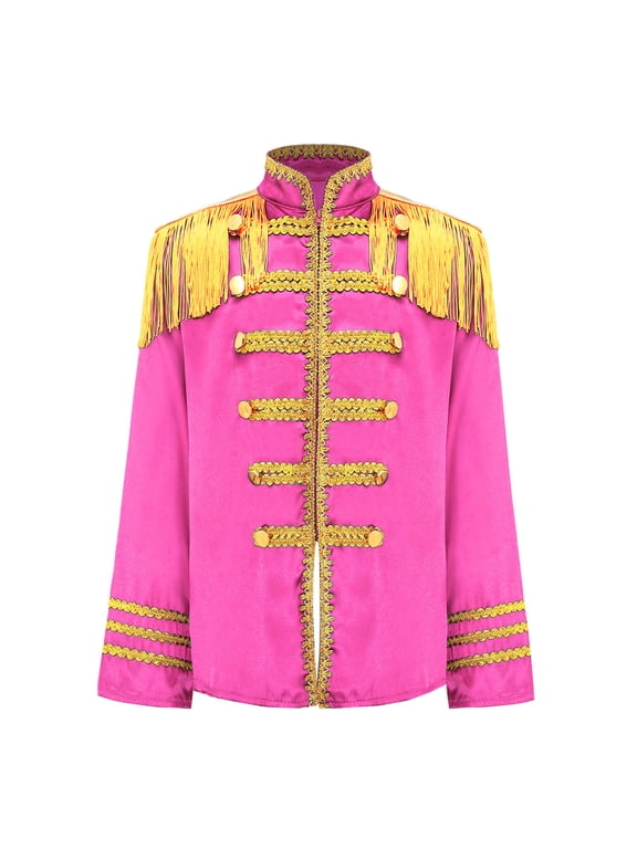 Kids Boys Girls Medieval Sergeant Pepper 60s Musician Jacket Hippie Fancy Dress Long Sleeve Coat Pink 6