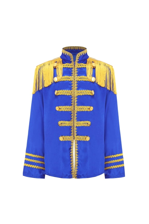 Kids Boys Girls Medieval Sergeant Pepper 60s Musician Jacket Hippie Fancy Dress Long Sleeve Coat Royal Blue 8