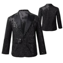 Aiihoo Kids Boys Notch Lapel Shiny Sequins One Button Tuxedo Blazer for Wedding Graduation Prom Black 14