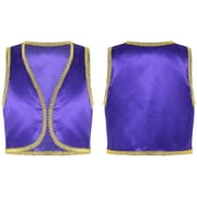 Aiihoo Kids Boys Open Front Golden Waistcoat Trimmings Vest Fairytale Arabian Vest Purple 4