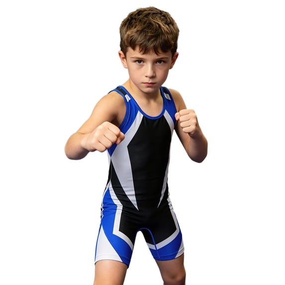 Aiihoo Kids Boys Singlet Wrestling Sleeveless Workout Jumpsuit Stretchy Athletic Bodysuit for Boxing Cross-training Blue 6