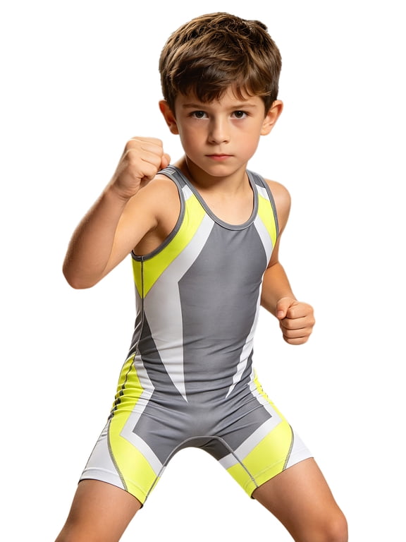 Kids Boys Singlet Wrestling Sleeveless Workout Jumpsuit Stretchy Athletic Bodysuit for Boxing Cross-training Fluorescent Yellow 12