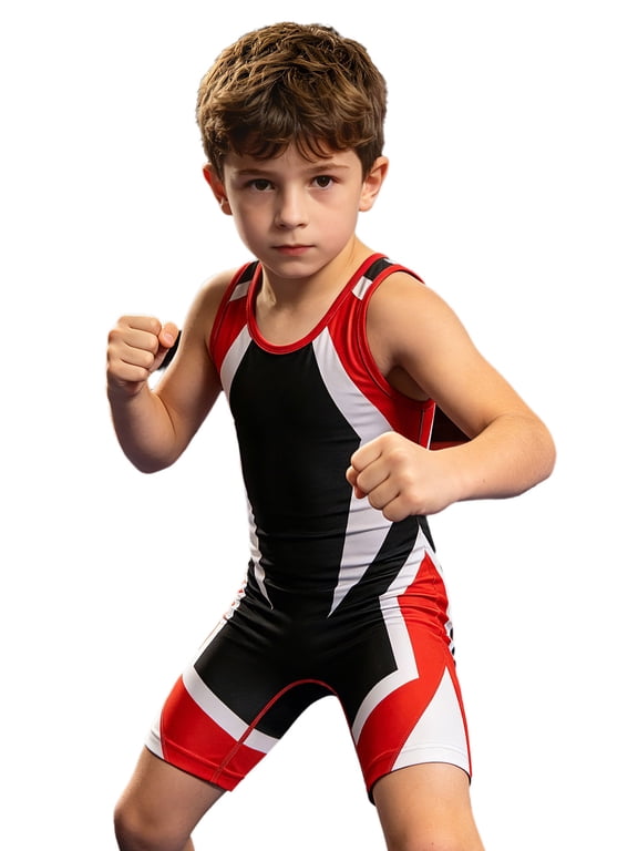 Kids Boys Singlet Wrestling Sleeveless Workout Jumpsuit Stretchy Athletic Bodysuit for Boxing Cross-training Red 16