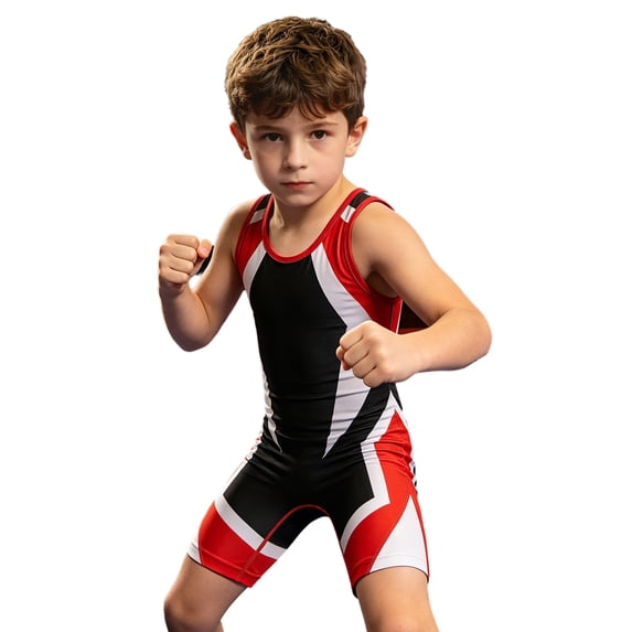 Aiihoo Kids Boys Singlet Wrestling Sleeveless Workout Jumpsuit Stretchy Athletic Bodysuit for Boxing Cross-training Red 4