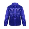 thumbnail image 1 of Aiihoo Kids Boys Sparkly Sequins Jacket Long Sleeves Outerwear Jazz Hip Hop Dance Performance Top Shirt Blue 10-12, 1 of 7