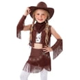 thumbnail image 1 of Aiihoo Kids Cowboy Cowgirl Girls Jazz Latin Dance Outfit Sleeveless Sequin Rhinestone Tassel Tops with Fringed Skirt Gloves Hat Brown 6, 1 of 5