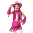 thumbnail image 1 of Aiihoo Kids Cowboy Cowgirl Girls Jazz Latin Dance Outfit Sleeveless Sequin Rhinestone Tassel Tops with Fringed Skirt Gloves Hat Hot Pink 14, 1 of 5